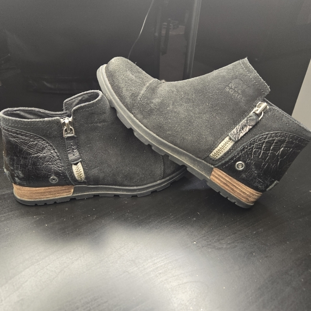 Sorel Major low boot Black Suede & leather slip on closed toe ankle boots Size 6